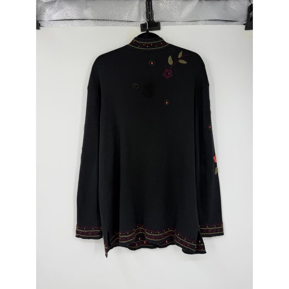 Coldwater Creek L Embroidered Floral Cardigan Ramie Fall Folk Art Cottagecore - Picture 6 of 12